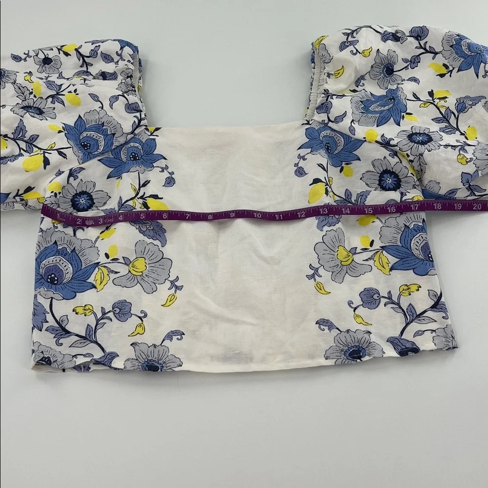 Loft linen Floral puff sleeve‎ blouse square neck spring feminine smocked